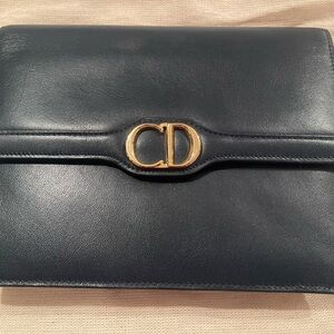 Vintage Christian Dior Navy Blue Leather 2-way
